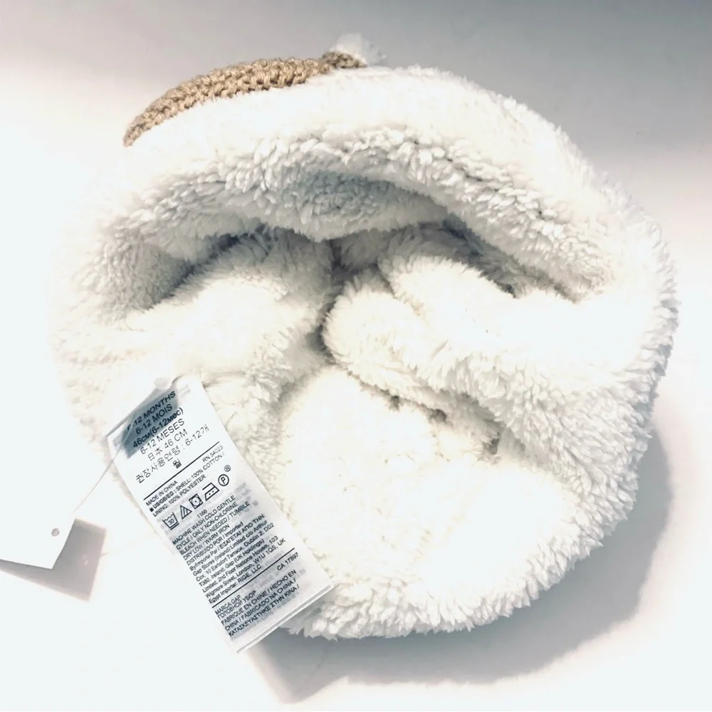 NWT GAP Baby Garter Bear Hat, Golden Khaki and white